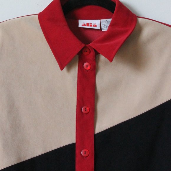 90's Alia Colour Block Shoulder Padded Button Down Size 14/XL - Picture 3 of 4